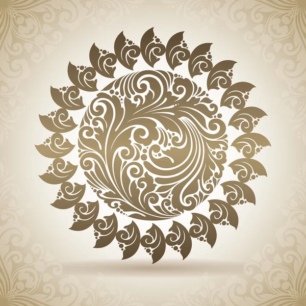 Винтажное декоративное солнце. Декоративная иконка на фоне с узором — стоковый вектор