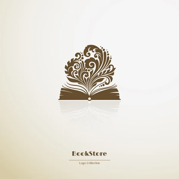 Librería Logo. Icono de libro abierto adornado — Vector de stock