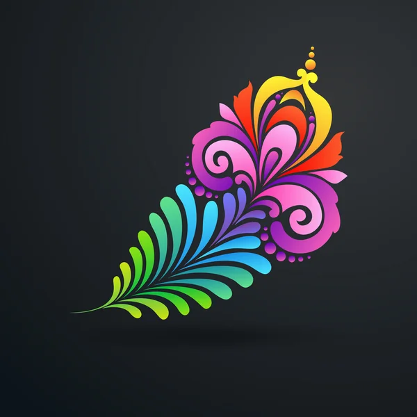 Pluma exótica decorativa de color adornado — Vector de stock