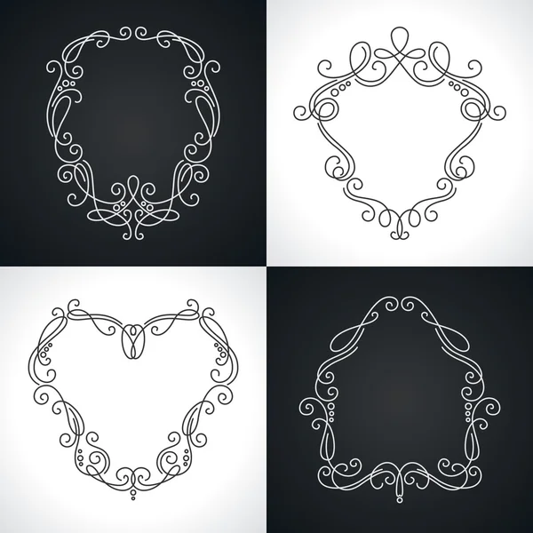 Conjunto de simples marcos lineales ornamentales en blanco y negro . — Vector de stock
