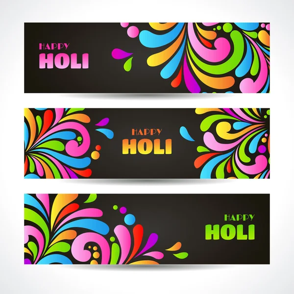 Colorida celebración ornate splash Holi banners header — Vector de stock