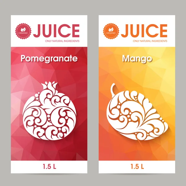 Векторный набор шаблонов упаковки фруктовых соков манго и граната — стоковый вектор