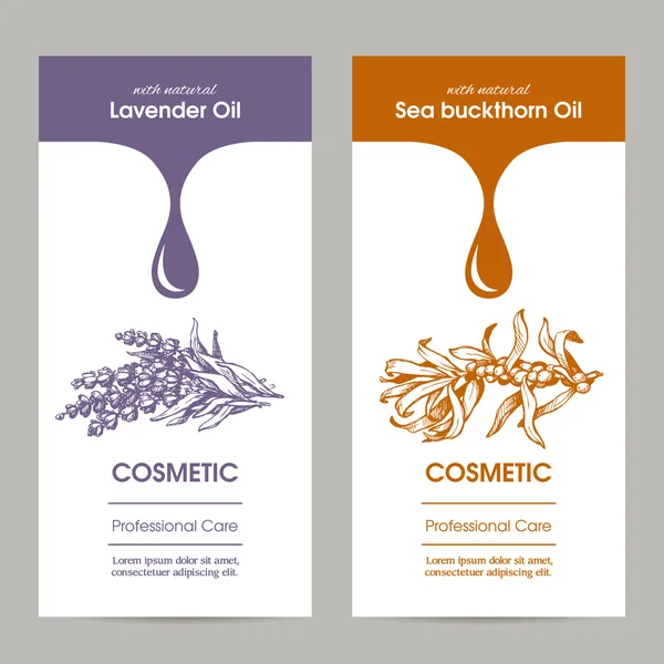 Vector conjunto de diseño de embalaje para cosméticos con ilustración de bosquejo de lavanda an — Archivo Imágenes Vectoriales