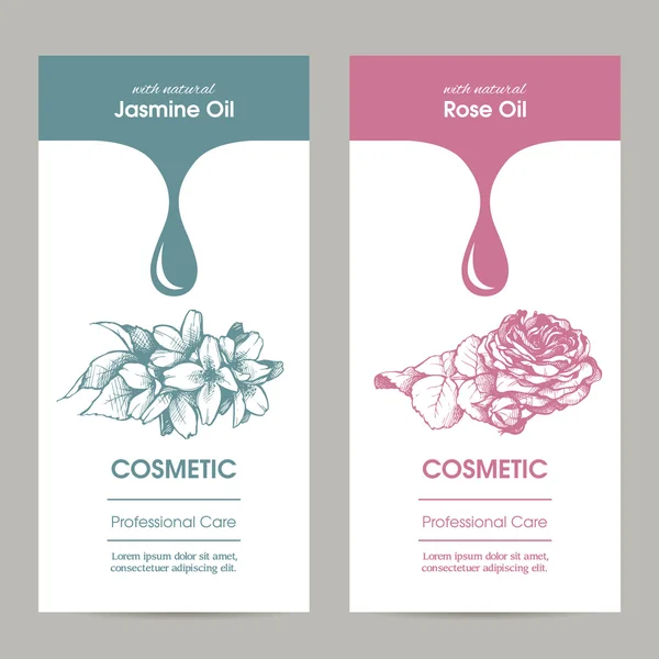 Vector decorontwerp verpakking voor cosmetische met schets illustratie van jasmijn en — Stockvector