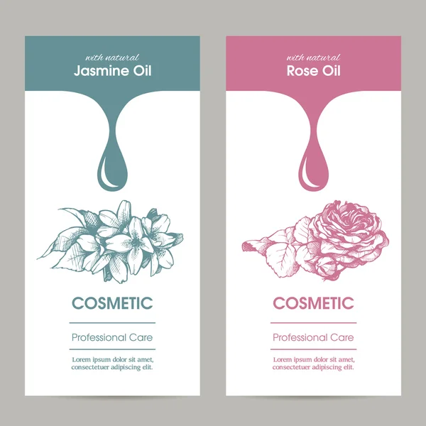Set vettoriale packaging design per cosmetici con schizzo illustrazione di gelsomino e Grafiche Vettoriali