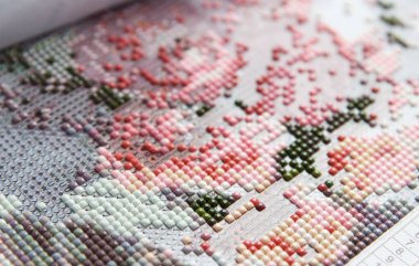 Elmas resmin yaratılma süreci kare devekuşu 3D, dinlenmek için el yapımı hobi