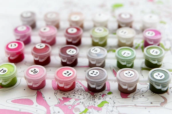 Multicolored Beauty Acrylic Paint Palette Drawing Picture Number Homemade Hobby — Stock Photo, Image