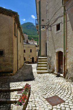 A narrow street in Civitella Alfedena, a medieval village in the Abruzzo region, Italy.