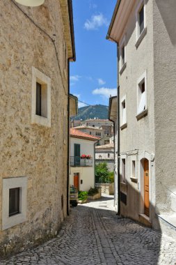 A narrow street in Civitella Alfedena, a medieval village in the Abruzzo region, Italy.