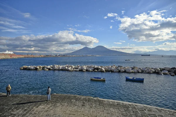 Naples Italy December 2020 People Walking City Waterfront Sunny Winter — Photo