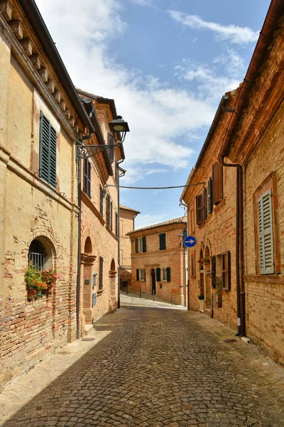 Een Smalle Straat Tussen Oude Huizen Van Montecosaro Een Middeleeuwse — Stockfoto