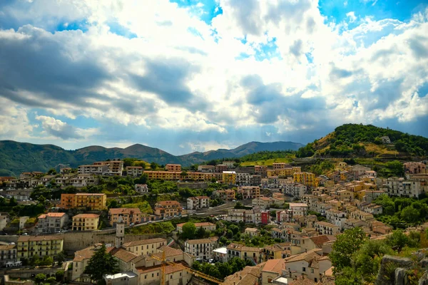 Vista Panorâmica Muro Lucano Uma Aldeia Nas Montanhas Região Basilicata — Fotografia de Stock