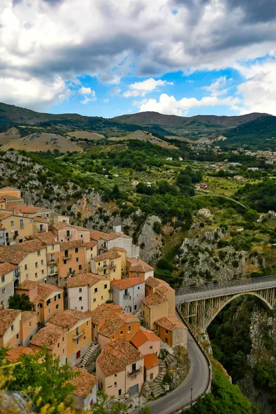 Vista Panorâmica Muro Lucano Uma Aldeia Nas Montanhas Região Basilicata — Fotografia de Stock