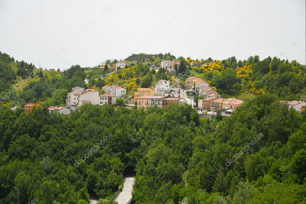 Panoramic view of Belmonte del Sannio, a village in the mountains of the Molise region in Italy.