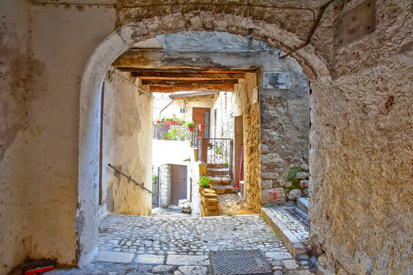 A narrow street in the medieval town of Guardia Sanframondi, in the province of Benevento, Italy.