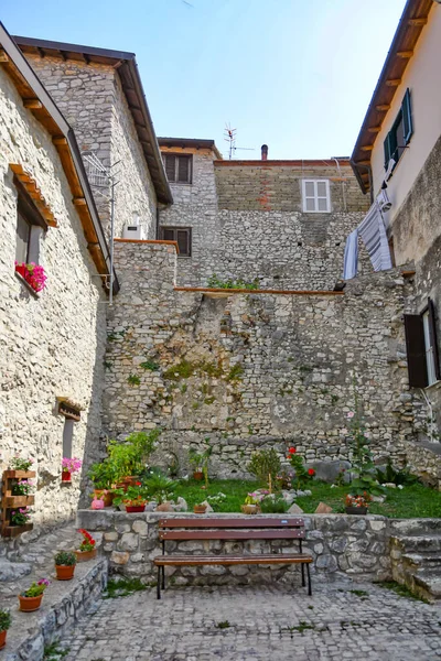 Banc Dans Une Rue Maenza Une Ville Médiévale Dans Région — Photo