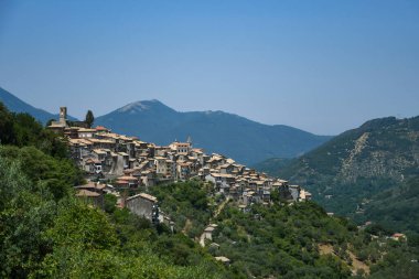 İtalya 'nın Lazio bölgesinin ortaçağ köyü Carpineto Romano' nun panoramik manzarası.