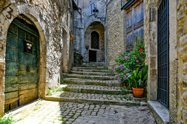 Carpineto, Italy, July 24, 2021. A street in the historic center of a medieval town in the Lazio region.