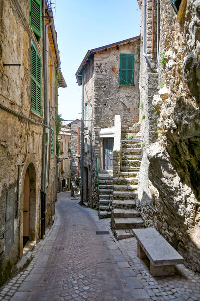 Carpineto, Italy, July 24, 2021. A street in the historic center of a medieval town in the Lazio region.
