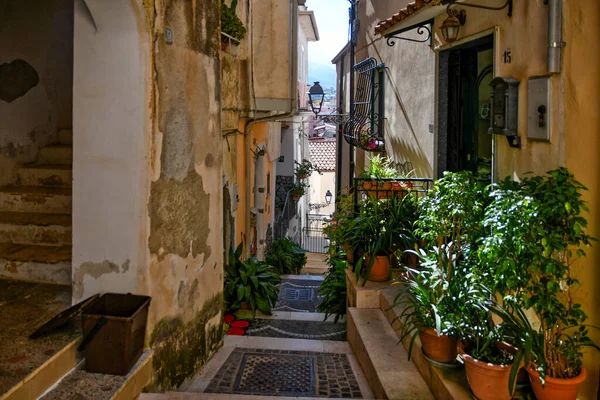 Een Smalle Straat Met Uitzicht Zee Calabrische Stad Diamante Italië — Stockfoto