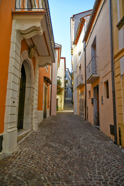 A street in the historic center of Rivello, a medieval town in the Basilicata region, Italy.