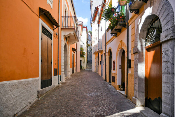 A street in the historic center of Rivello, a medieval town in the Basilicata region, Italy.