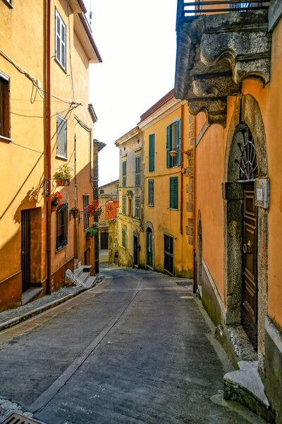 A street in the historic center of Morolo, a medieval town in Frosinone province, Italy.
