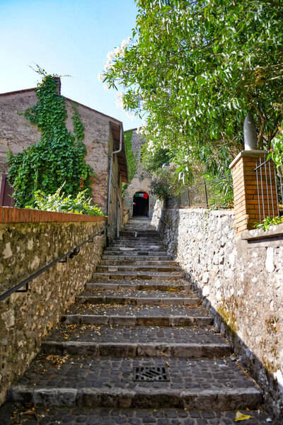 A street in the historic center of Morolo, a medieval town in Frosinone province, Italy.
