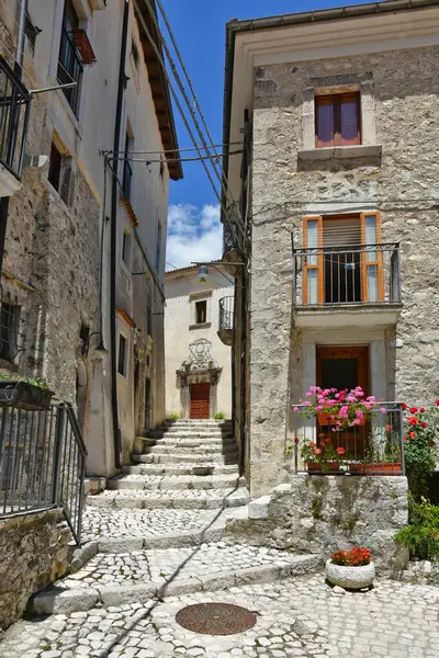 Une Rue Étroite Civitella Alfedena Une Ville Montagne Dans Région — Photo