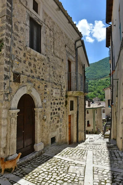 Úzká Ulice Civitella Alfedena Horské Město Regionu Abruzzo Itálii — Stock fotografie