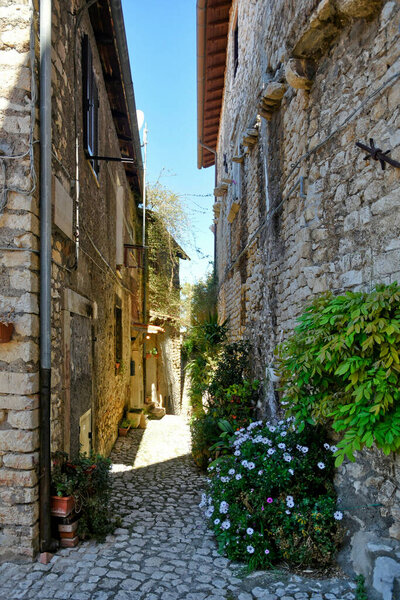 A characteristic street in Sermoneta, a medieval village in the Lazio region in Italy.