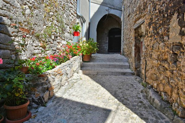 A characteristic street in Castro dei Volsci, a medieval village in the province of Frosinone in Italy.