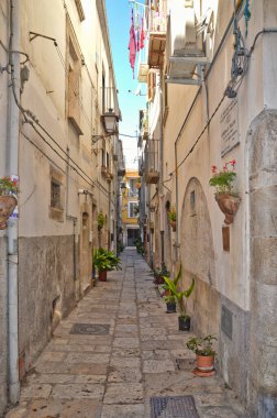 İtalya 'nın Molise bölgesinde tarihi bir şehir olan Isernia' nın merkezinde bir sokak..