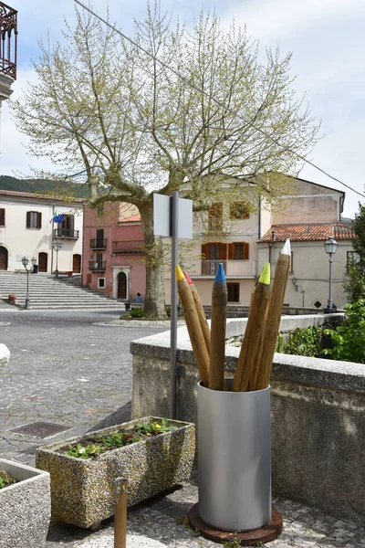 Una Pequeña Plaza Con Libros Para Turistas Macchiagodena Casco Antiguo — Foto de Stock