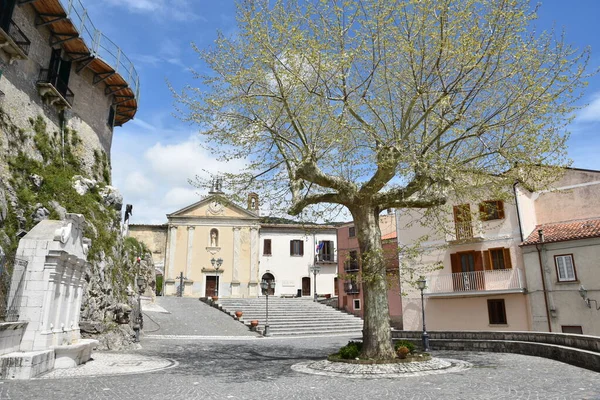 Een Plein Het Historische Centrum Van Macchiagodena Een Oude Stad — Stockfoto