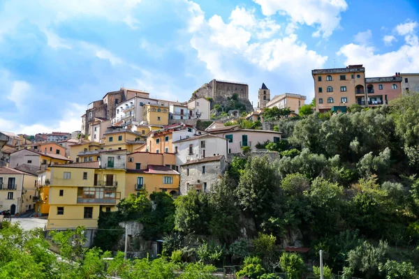 Vista Panorâmica Oliveto Citra Uma Vila Medieval Região Campânia Itália — Fotografia de Stock