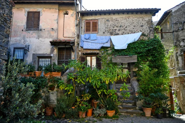 Fasaden Ett Gammalt Hus Bracciano Medeltida Stad Lazio Regionen Italien — Stockfoto