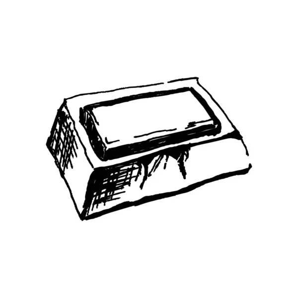 Un pezzo di barretta di cioccolato. Immagine in bianco e nero nello stile della grafica disegnata a mano. Illustrazione vettoriale, schizzo — Vettoriale Stock