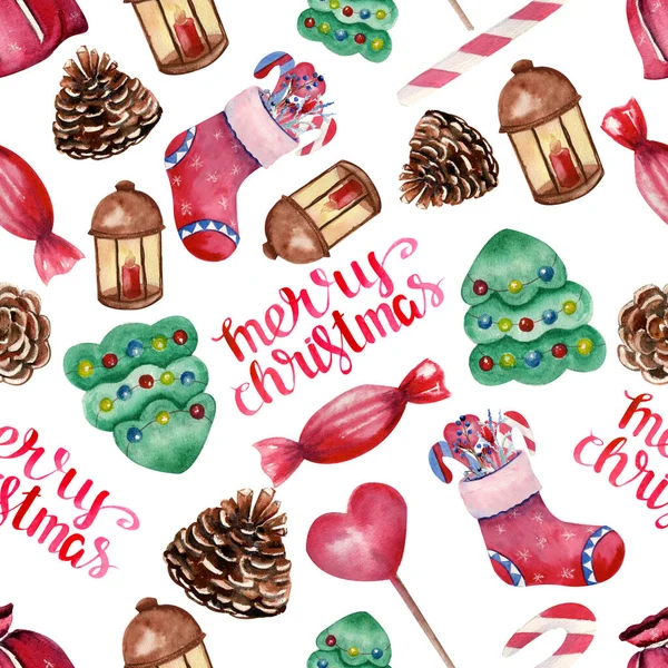 크리스마스 테마에 관한 무미건조 한 패턴이야. 수채 색 삽화 — 스톡 사진