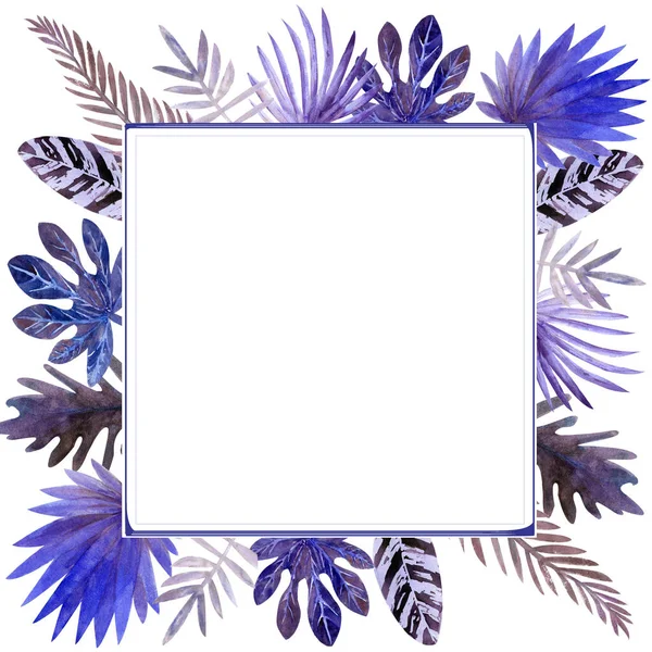 Színes trópusi levelek akvarell kerete. Meghívókhoz, üdvözlőlapokhoz és tapétákhoz. — Stock Fotó