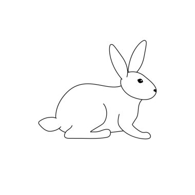 Oturan bir tavşanın vektör çizimi. Beyaz arka planda siyah bir taslak. Doodle tarzı