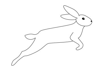 Zıplayan bir tavşanın vektör çizimi. Beyaz arka planda siyah bir taslak. Doodle tarzı