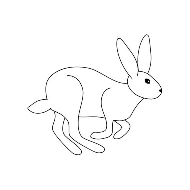 Atlamadan sonra tavşan inişinin vektör çizimi. Beyaz arka planda siyah bir tavşan. Doodle tarzı