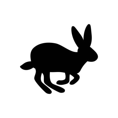 Atlamadan sonra tavşan inişinin vektör çizimi. Beyaz arkaplanda siyah bir tavşan silueti