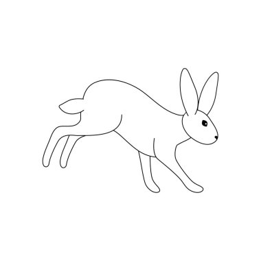 Atlamadan sonra tavşan inişinin vektör çizimi. Beyaz arka planda siyah bir tavşan. Doodle tarzı