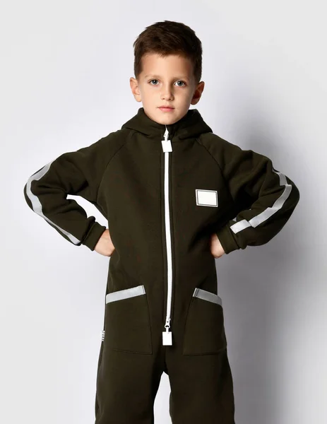 Boy in trendy warm sportive jumpsuit portrait — Stock Photo, Image