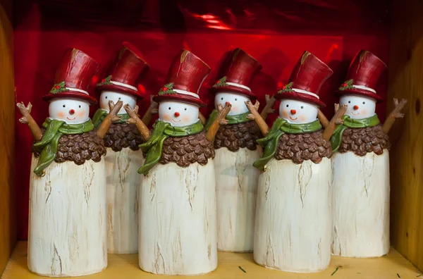 Wooden snowmen Christmas decorations — Stock Photo, Image