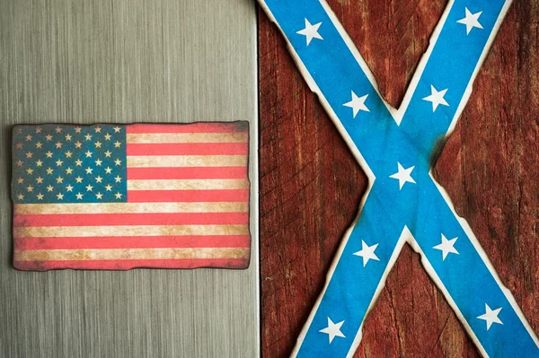 Konzept der Konföderierten und Amerikanischen Flagge Stockfoto