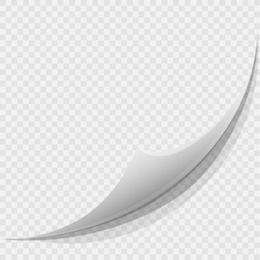 Şeffaf arkaplanda kıvrımlı sayfa köşesi. Bükülmüş sayfa köşesinin vektör illüstrasyonu. Sayfayı çevir. Boş alan, pankart için çerçeve.