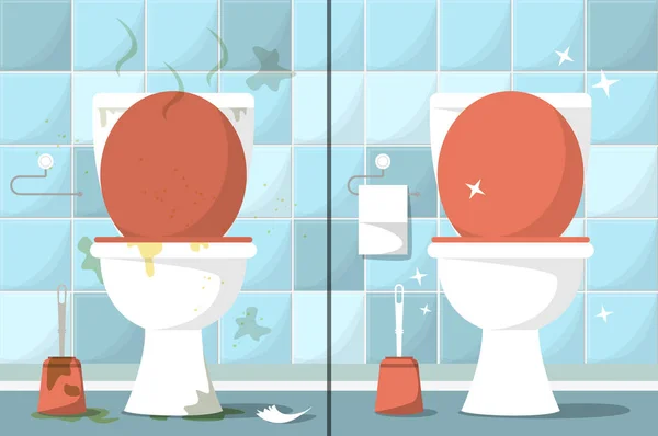 Dirty Clean Toilet Room Vector Illustration Idea Household Hygiene Ceramic — Stock Vector